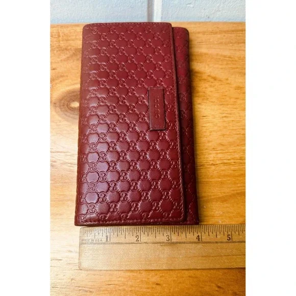 Auth Gucci Wallet Micro Guccissima Continental Flap Leather Wallet 449396 Red - Picture 16 of 16